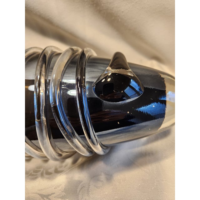 Metal Mid 20th Century Monumental 17" Murano Opague Black W/Applied Silver Swirl Attributed - Formia For Sale - Image 7 of 8