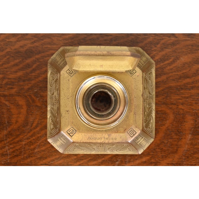 Tiffany Studios New York Chinese Pattern Bronze Doré Large Inkwell For Sale In South Bend - Image 6 of 11