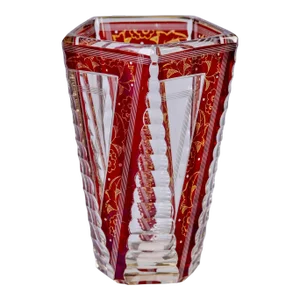 Early 20th Century Bohemian Glass Vase With Cut to Red Detailed Design