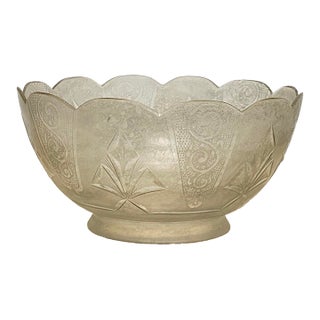 Antique Art Deco Geometric Design Scalloped Rim Frosted Gas Light Glass Shade For Sale