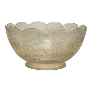 Antique Art Deco Geometric Design Scalloped Rim Frosted Gas Light Glass Shade