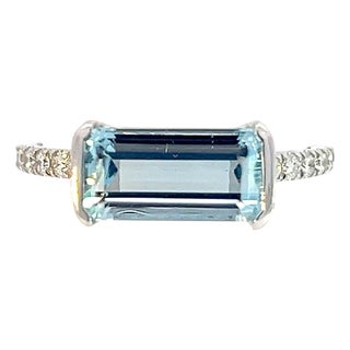 Natural Aquamarine Diamond Ring 6.75 14k W Gold 2.24 TCW Certified For Sale