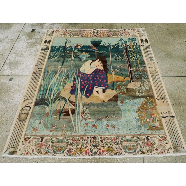 Galerie Shabab Collection Early 20th Century Persian Tabriz Pictorial Rug For Sale - Image 4 of 7