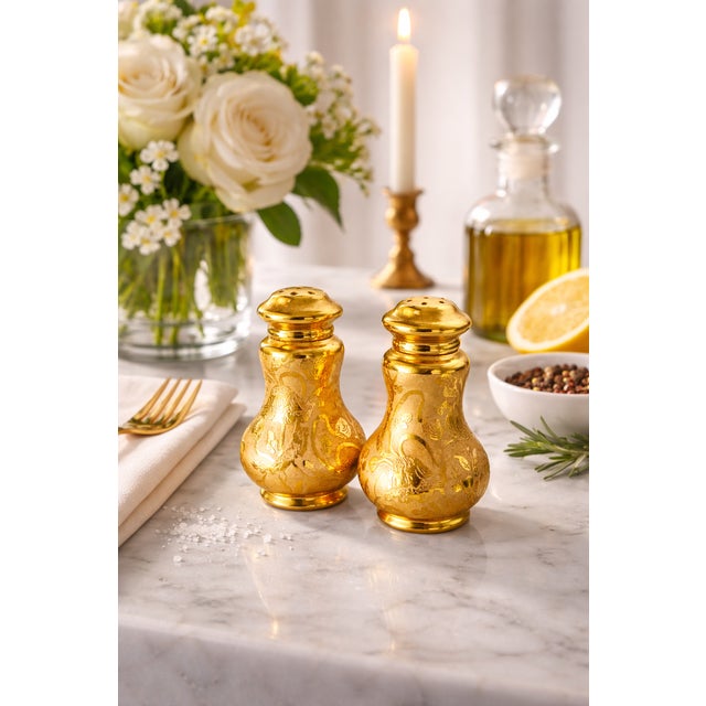 Vintage Osborne China 22k Gold Salt & Pepper Shakers – Botanical Motif For Sale - Image 4 of 6