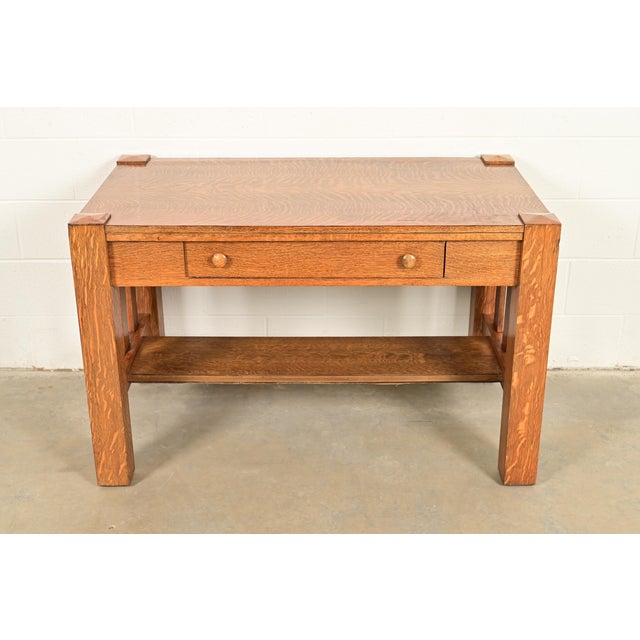 Mission Stickley Brothers Style Antique Mission Oak Arts & Crafts Writing Desk or Library Table, Circa 1900 For Sale - Image 3 of 12