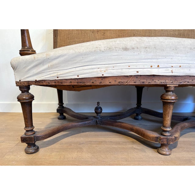 Brown High-backed walnut sofa. French work in the style of Louis XIII. Circa 1880 For Sale - Image 8 of 12