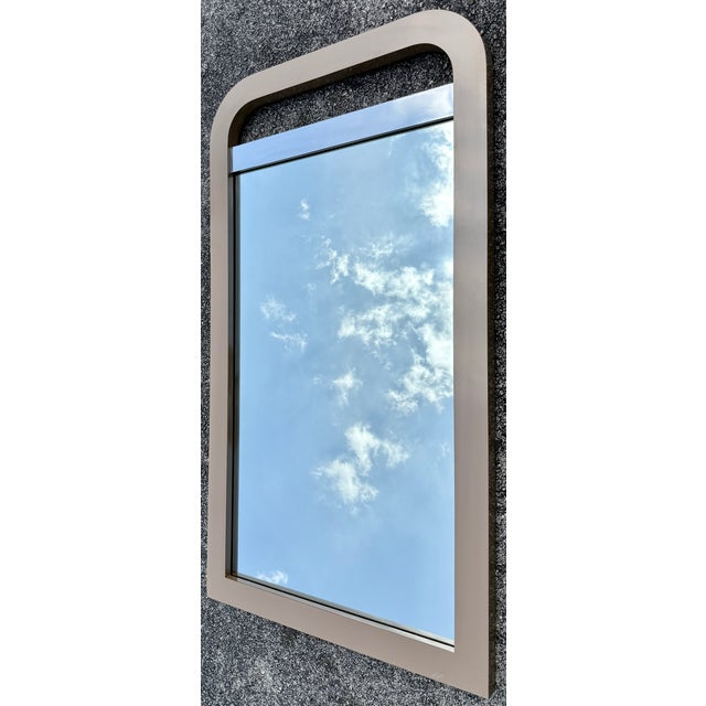Mid-Century Modern Waterfall Taupe & Chrome Wall Mirror From 70's For Sale - Image 3 of 5