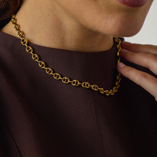 Vintage 14k Yellow Gold Mariners Link Necklace For Sale - Image 4 of 5