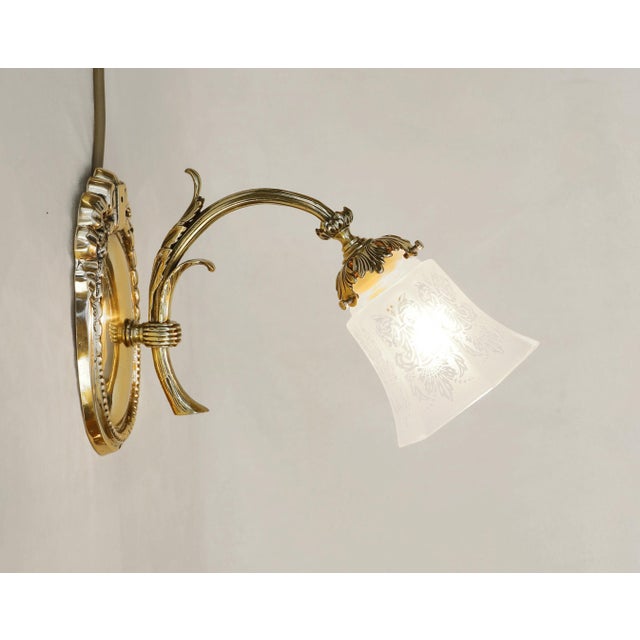 Art Nouveau Brass Wall Lamps, 1890s, Set of 3 For Sale - Image 3 of 10