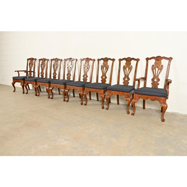 Henredon Georgian Carved Oak and Cane Side Chairs or Dining Chairs, Pair For Sale - Image 16 of 17