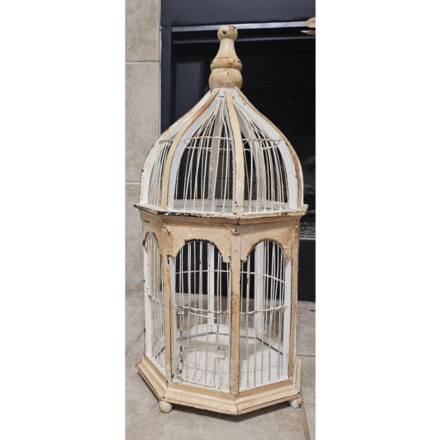 Farmhouse Gorgeous Vintage Wire and Wood Hand-Crafted Birdcage For Sale - Image 3 of 8