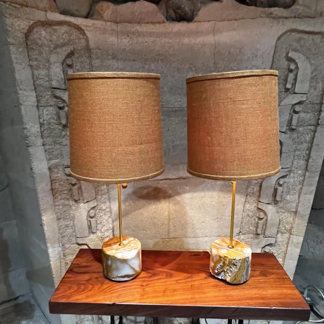 Stone New Limited Edition Spectacular Set of Onyx Acid Table Lamps Mexico For Sale - Image 7 of 13