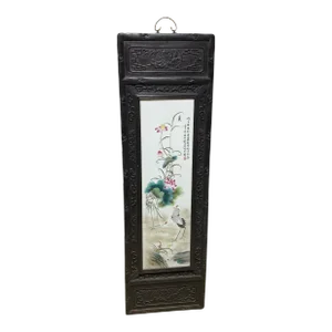 Chinoiserie Hand Painted Famille Rose Porcelain Panel 49.25" H