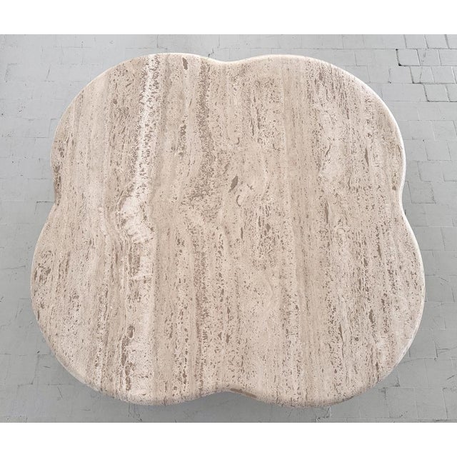 Large Mid-Century Modern Clover Coffee Table in Travertine and Dark Oak, 1970s For Sale - Image 15 of 18