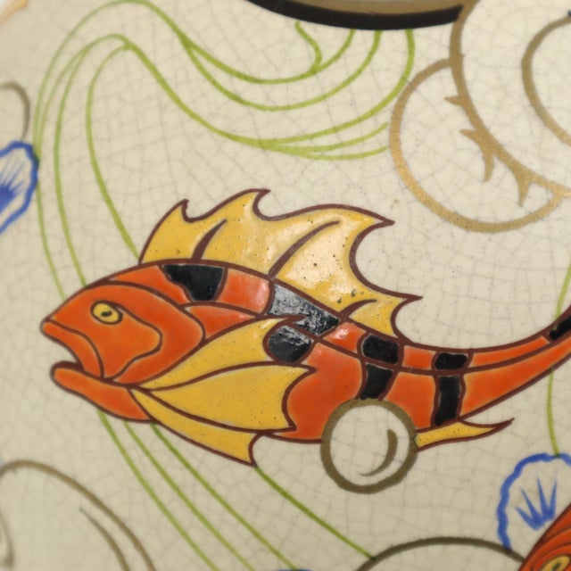 Ceramic Art Deco Vase with Fish from Orchies, France, 1920s For Sale - Image 7 of 18