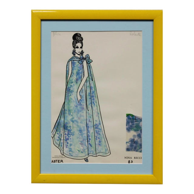 Nina Ricci 'Aster' 83 Watercolor Fashion Plate From a Beverly Hills Estate For Sale