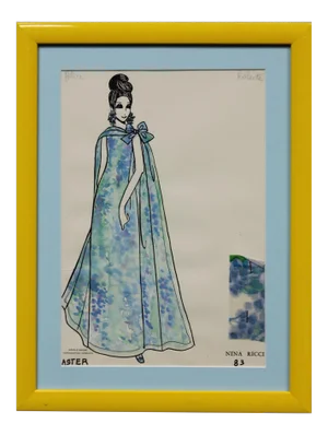 Nina Ricci 'Aster' 83 Watercolor Fashion Plate From a Beverly Hills Estate