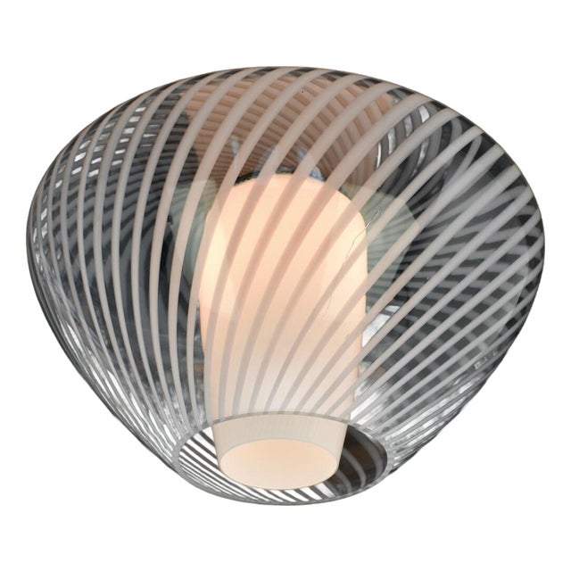Vintage Large Aloys Gangkofner for Peill & Putzler Toledo Ceiling Light Mid Century Modern Flush Mount Glass Opaline Swirl Modernist Venini For Sale