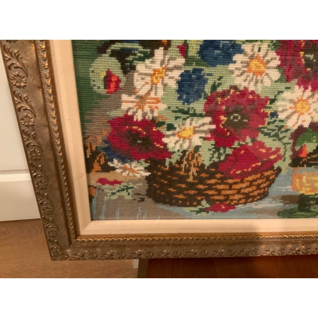 Antique, handcrafted needlepoint with exquisite details and vibrant colors. The gold frame with details makes the entire...