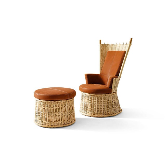 Set of Hotte Rattan and Leather Armchair and Pouf by Philippe Starck for Cassina For Sale - Image 14 of 17