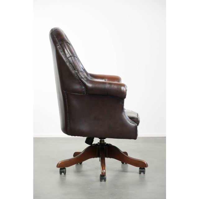 Chesterfield Desk Chair in Brown Cowhide Leather For Sale - Image 3 of 17