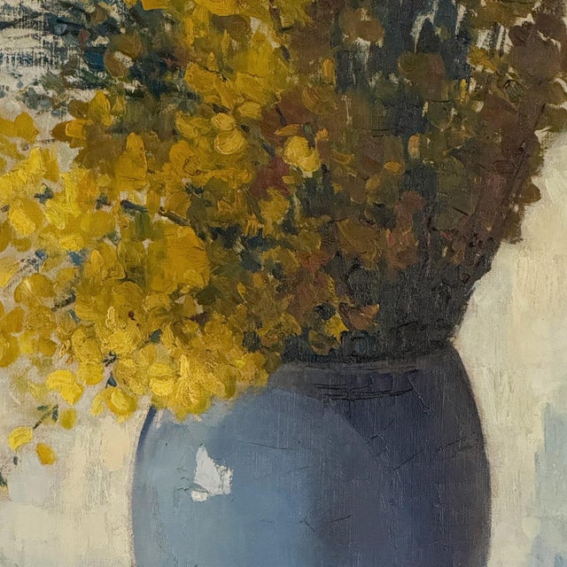 Framed Oil Painting on Canvas by Clemence Biron Dated 1925 'Forsythia' For Sale - Image 12 of 17