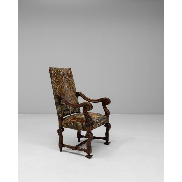 1900s Belgian Louis XIV Carved Armchair with Tapestry Upholstery For Sale - Image 11 of 12