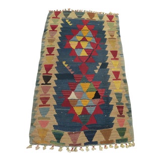 1970s Turkish Southwestern Style Blue Oushak Kilim Rug For Sale