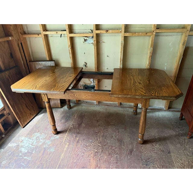Vintage Solid Oak Wood Dining Table With Leaves For Sale - Image 12 of 13