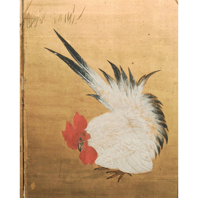 Early 20th Century Japanese Showa Four-Panel Screen Autumn Landscape Rooster & Hen For Sale In Sacramento - Image 6 of 18