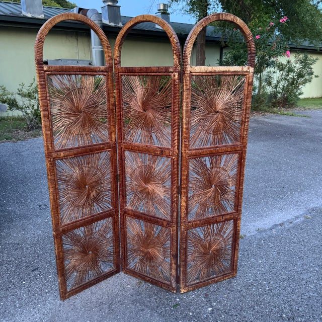 1970s Arched Rattan Sunburst Room Divider For Sale - Image 4 of 8