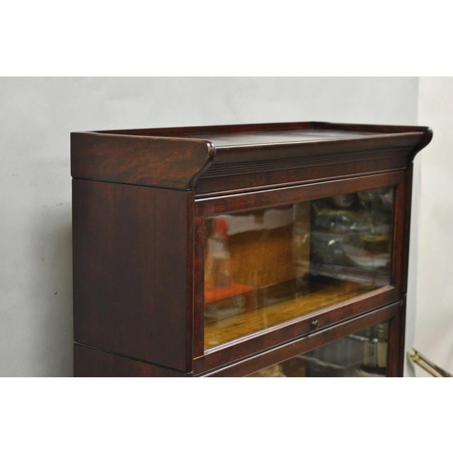 Early 20th Century Antique Mahogany 4 Section Barrister Bookcase Glass Door Stacking Lawyer Cabinet For Sale - Image 5 of 16