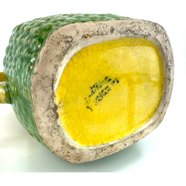 Vintage Japanese Majolica Style Strawberry Pitcher With Basketweave Base For Sale - Image 11 of 12
