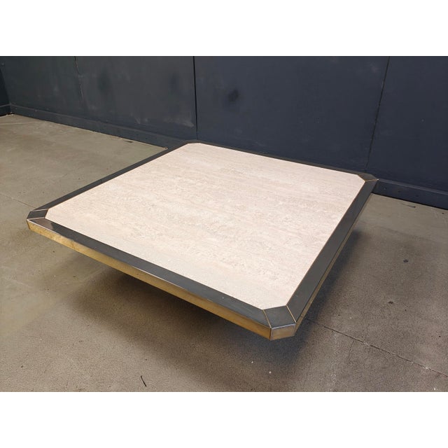 Vintage Travertine and Brass Coffee Table from Belgo Chrom, 1970s For Sale - Image 11 of 14