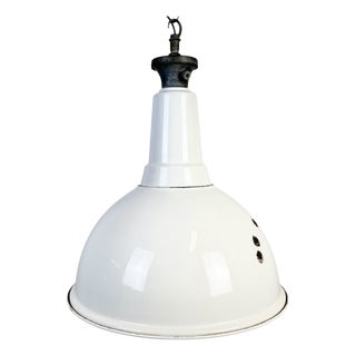 Large British Industrial White Enamel Factory Pendant Lamp from Benjamin, 1960s For Sale