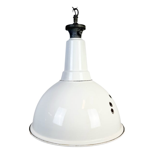 Large British Industrial White Enamel Factory Pendant Lamp from Benjamin, 1960s For Sale
