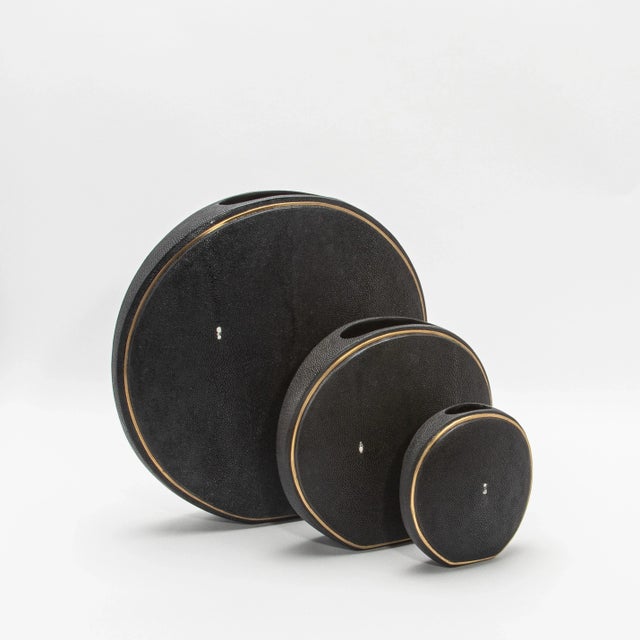 Black Shagreen Vase With Brass Details by R&y Augousti For Sale - Image 8 of 9