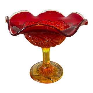 Vintage Viking Amberina Ruffled Compote For Sale