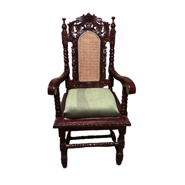 Pair of Antique Carved Mahogany Cane-Back Armchairs, C. 1890–1910 For Sale - Image 4 of 10