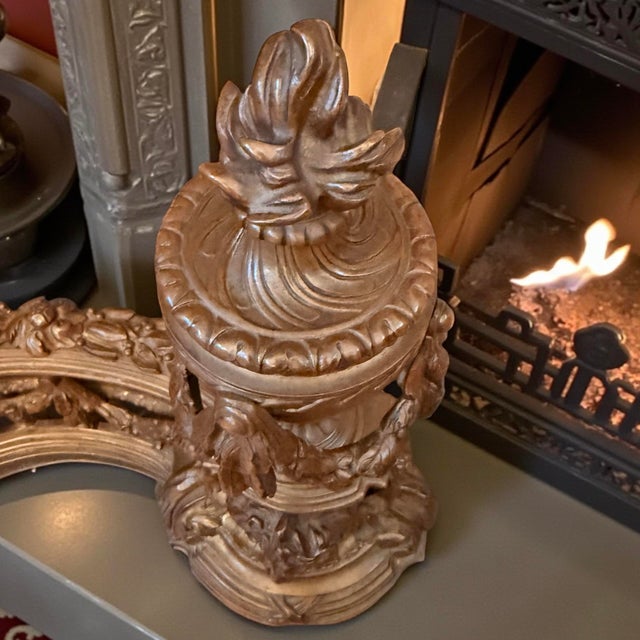 Bronze Antique French Louis XV Pair Gilt Bronze Lion Fireplace Decorative Chenets / Andirons For Sale - Image 8 of 9