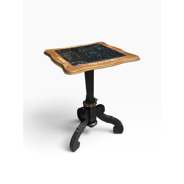 Antique Ebony & Giltwood Marble Top Tripod Pedestal Table.