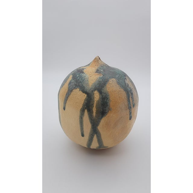 Ceramic Mid 20th Century Handcrafted Organic Ceramic Weed Pot with Teal and Iron Drip Glaze For Sale - Image 7 of 12