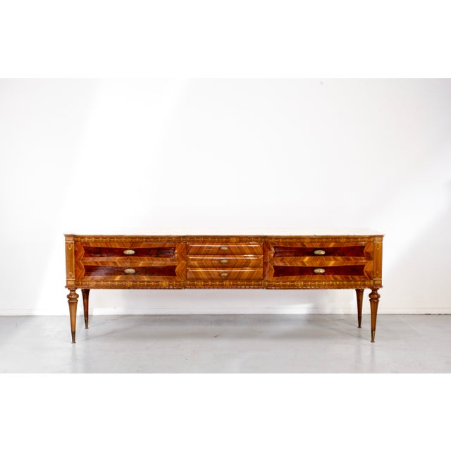 Mid-Century Modern Italian Walnut Carrara Marble and Brass Sideboard from Cantu, 1960s For Sale - Image 3 of 12