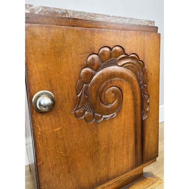 Antique French Art Deco Oak Bedside Table with Marble Top For Sale - Image 6 of 12