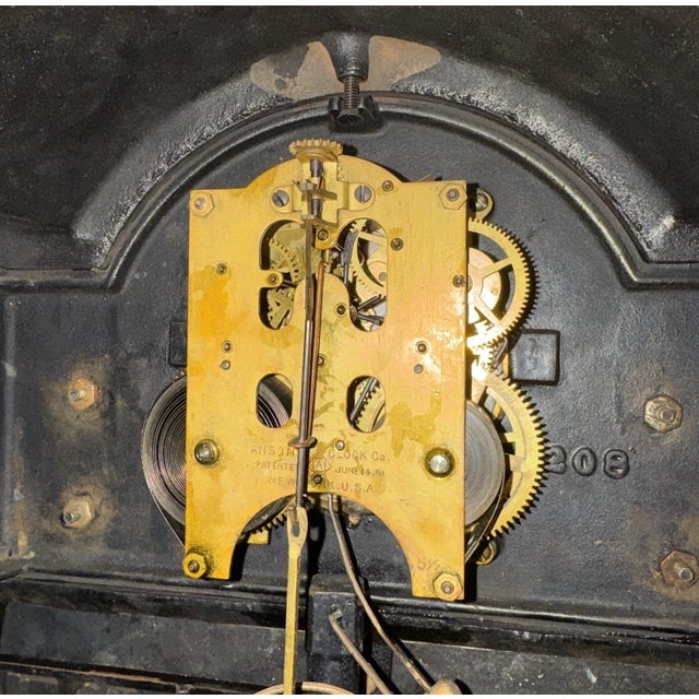 1900 - 1909 Antique Ansonia Black Mantel Clock “Verona” Model With Open Escapement For Sale - Image 5 of 12