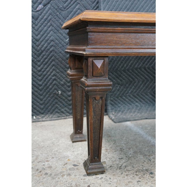 Antique Victorian English Tudor Oak Foyer Hall Entry Piano Bench 48" For Sale - Image 12 of 17
