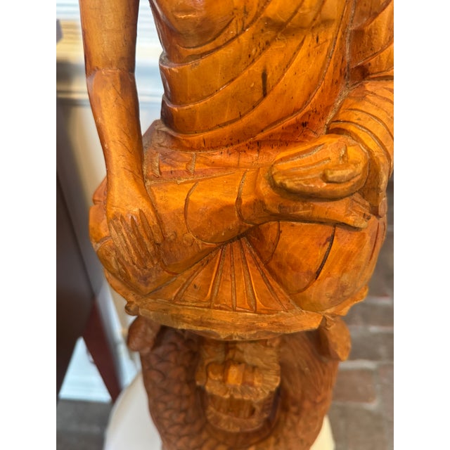 Early 20th Century Antique Hand Carved Wooden Buddha Statue For Sale - Image 12 of 12