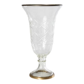 Mid 20th Century Etched Crystal Vase With Brass Trim For Sale