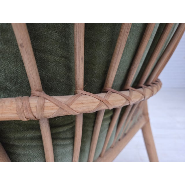 Scandinavian Lounge Chairs in Green Furniture Velour and Rattan, 1970s, Set of 2 For Sale - Image 9 of 18