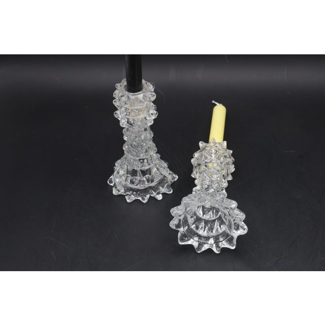 Glass Set of 2 Candle Holder in Murano Rostrato Glass by Barovier E Toso, 1950 For Sale - Image 7 of 10
